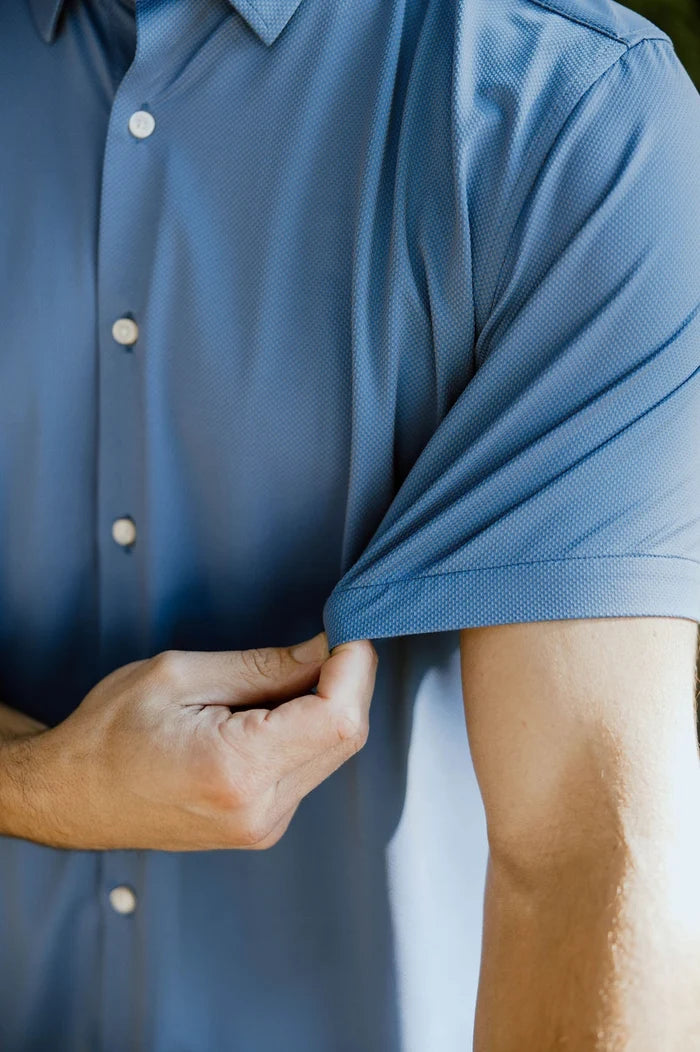 Clear Blue Textured Short-Sleeve Shirt