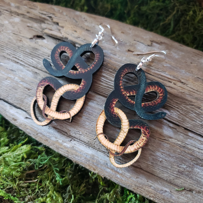 Coachwhip Snake Wooden Earrings