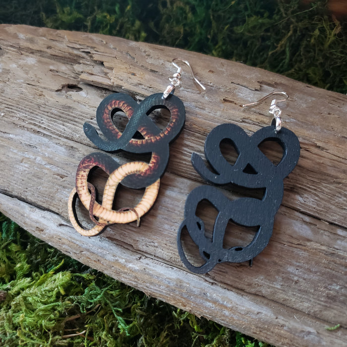 Coachwhip Snake Wooden Earrings