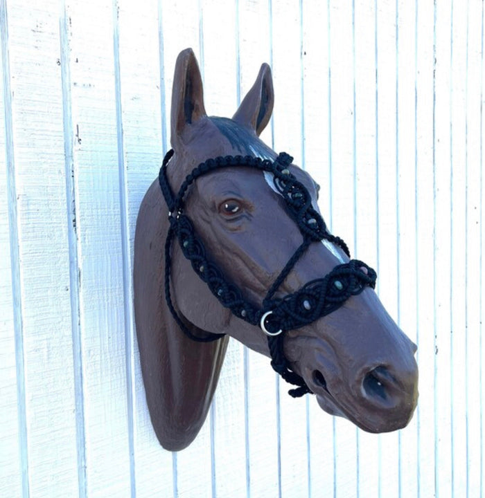 complete Bitless bridle side pull hackamore in baroque style with Indian agate gemstones - Tiffanys Braided Tack LLC