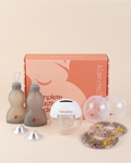 Mammabump complete breastfeeding bundle. Breastfeeding kit including wearable breast pump, two silicone reusable milk bags, silver nursing cups, breast milk collectors and hot & cold breast gel pads.