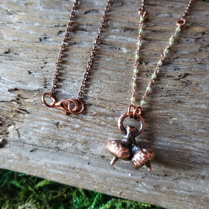 Copper Acorn & Peridot Necklace