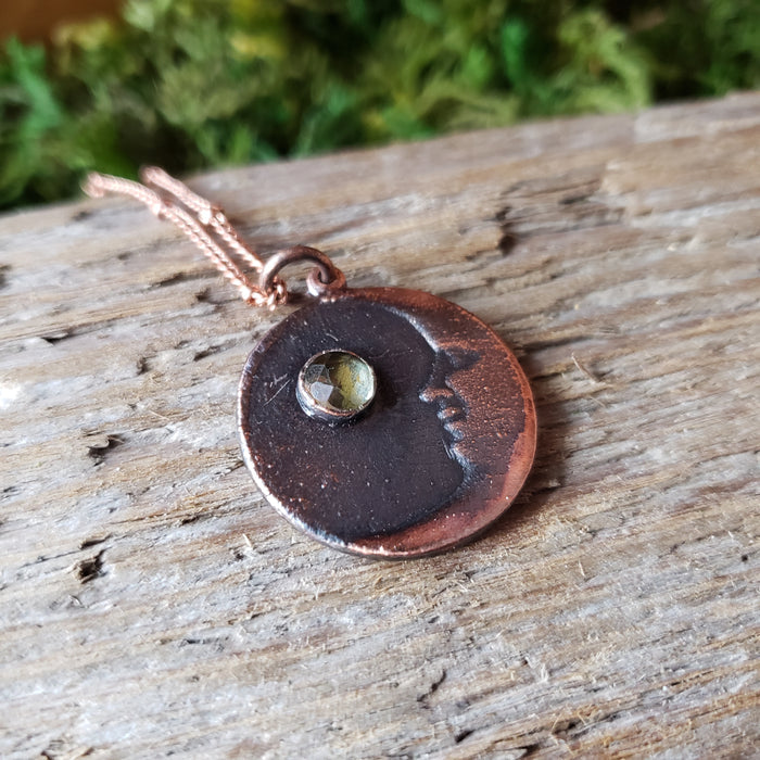 Copper Lemon Quartz Moon Necklace