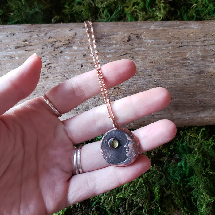 Copper Lemon Quartz Moon Necklace