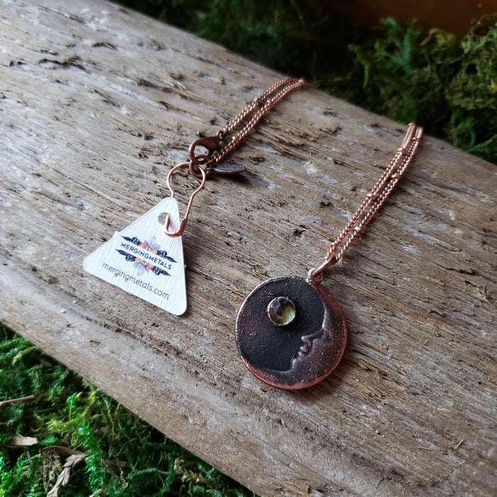 Copper Lemon Quartz Moon Necklace