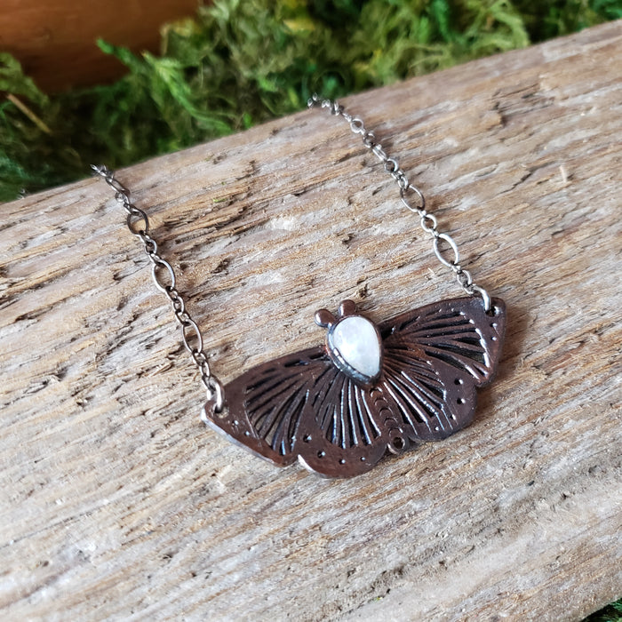 Copper Moonstone Butterfly Necklace