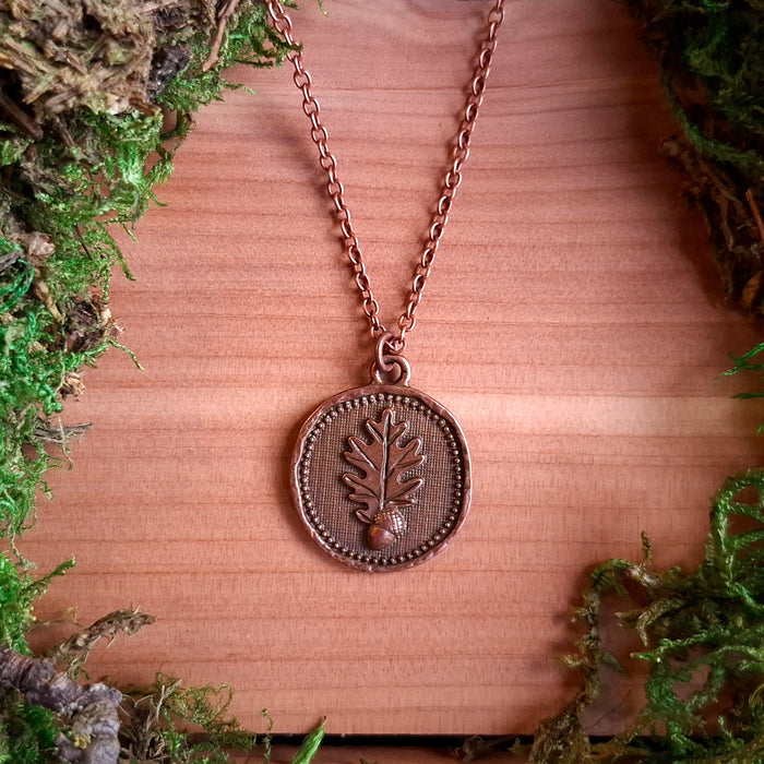 Copper Oak & Acorn Pendant