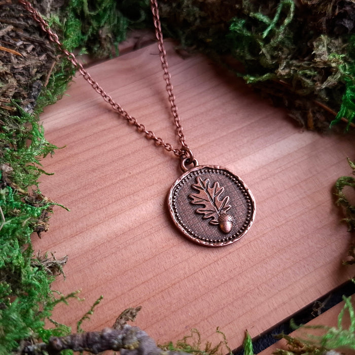 Copper Oak & Acorn Pendant