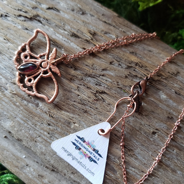 Copper Ruby Tiger Moth Necklace