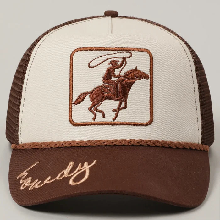 Cowboy Image Howdy Embroidery Mesh Back Cap