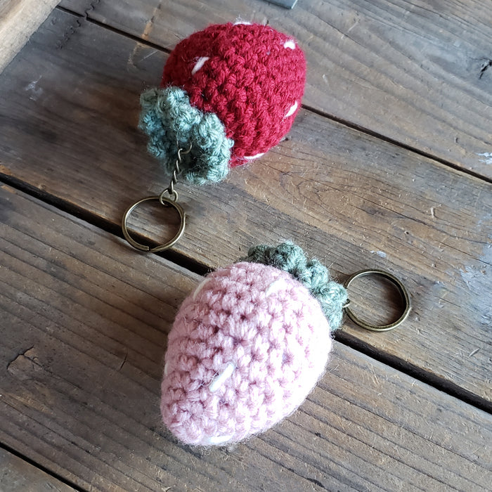Crochet Strawberry Plush Keychain