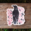 Crow and Cherry Blossoms Vinyl Sticker