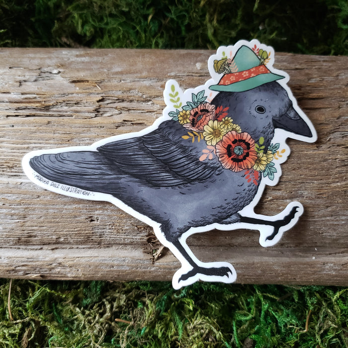 Crow in a Cap Vinyl Sticker