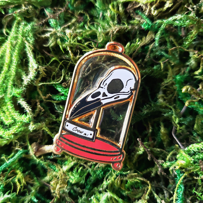 Crow Skull Curio Jar Enamel Pin