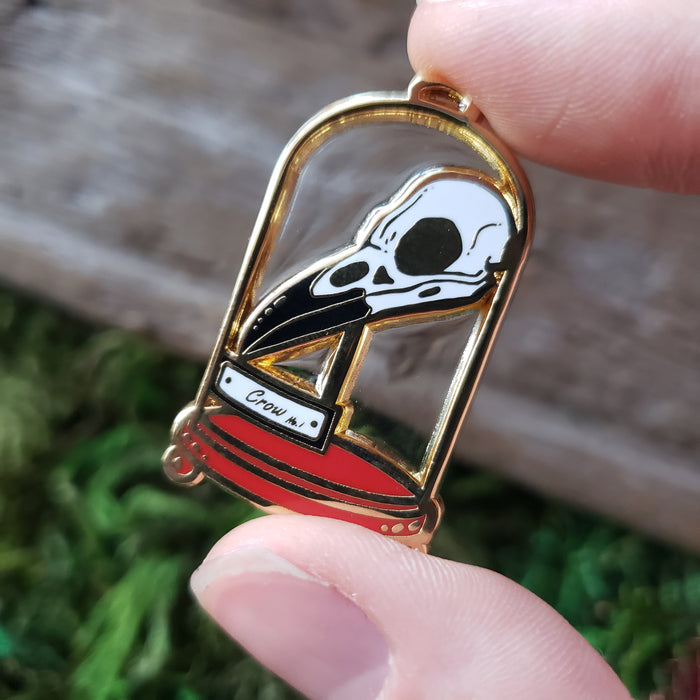 Crow Skull Curio Jar Enamel Pin
