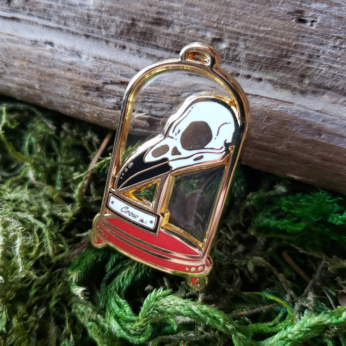 Crow Skull Curio Jar Enamel Pin