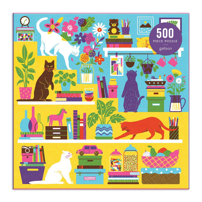500 Piece puzzle box with cats and bookshelves