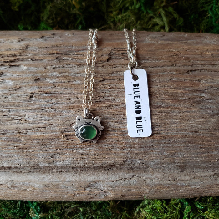Cute Frog Sterling Silver and Serpentine Pendant