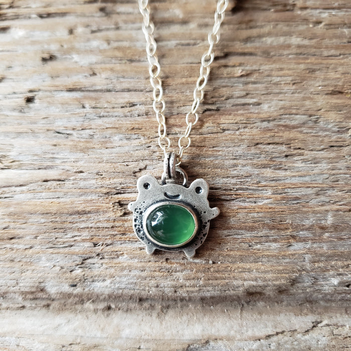 Cute Frog Sterling Silver and Serpentine Pendant