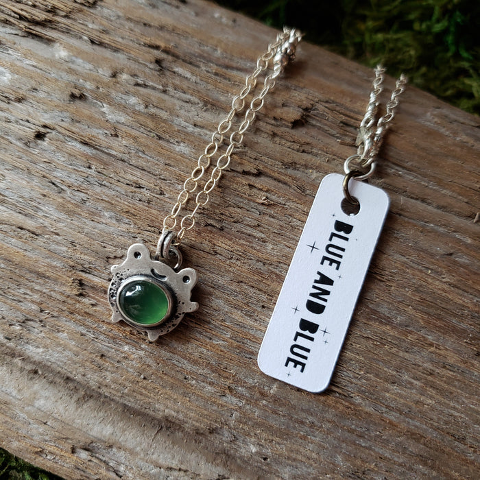 Cute Frog Sterling Silver and Serpentine Pendant