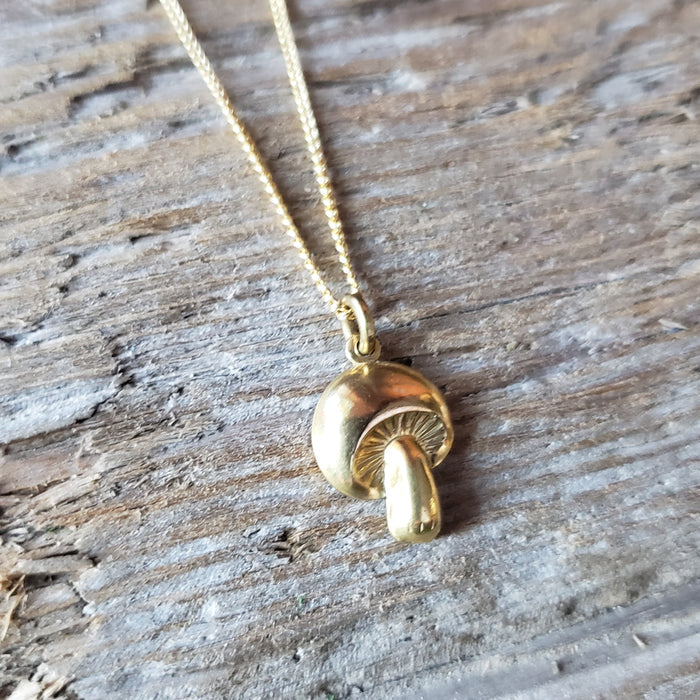 Dainty Brass Mushroom Pendant