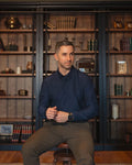 Dark Blue Solid Grain Long-Sleeved Shirt
