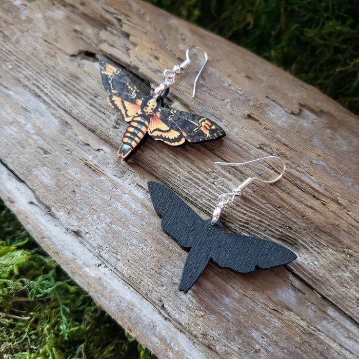 Deaths Head Moth Wooden Earrings