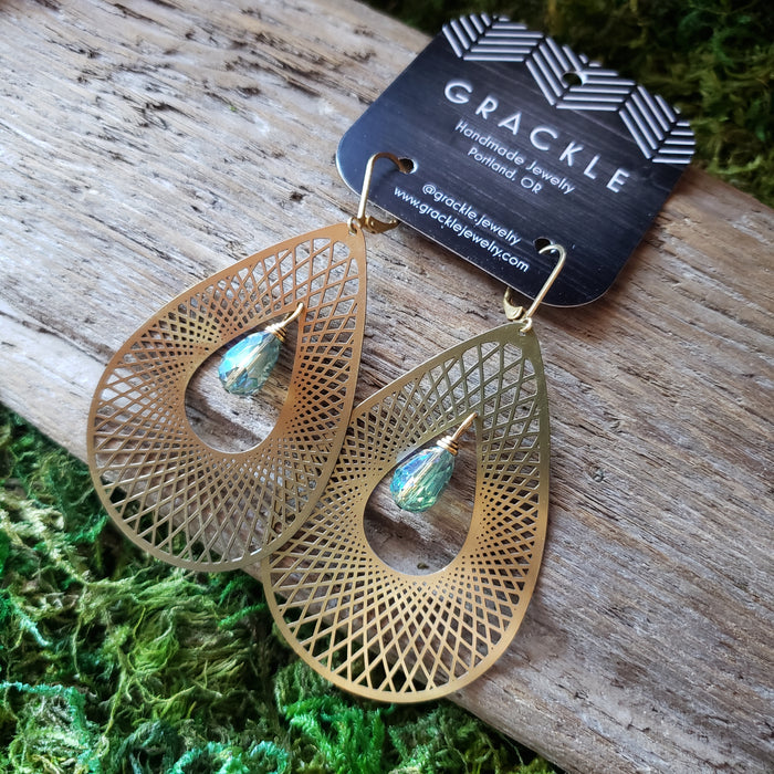 Dewdrop Net Brass Earrings
