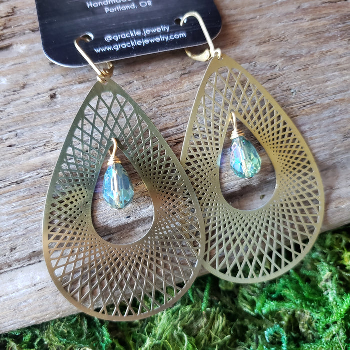 Dewdrop Net Brass Earrings