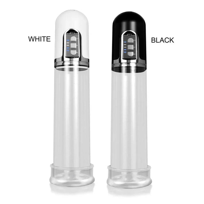 Two automatic vacuum pumps for men in white and black, with digital control panels