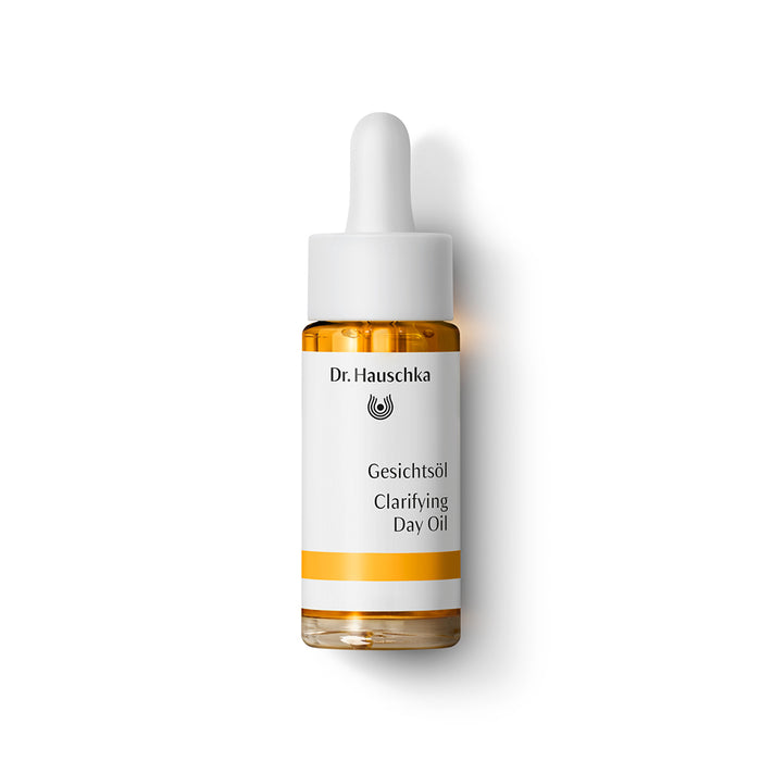 Dr. Hauschka Clarifying Day Oil for oily, blemished skin, 18ml face oil with natural ingredients in a clear bottle.