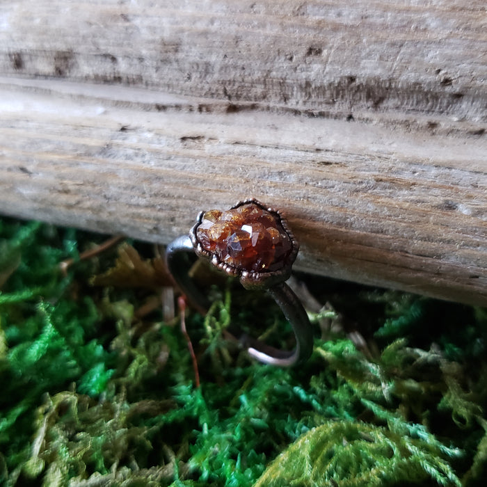 Electroformed Garnet in Copper Ring (size 6.5)