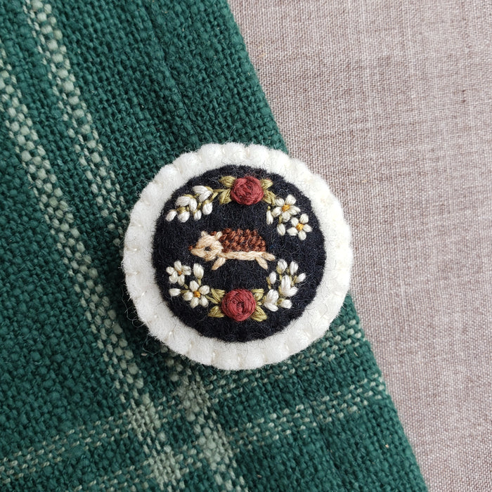 Embroidered Floral Hedgehog Brooch