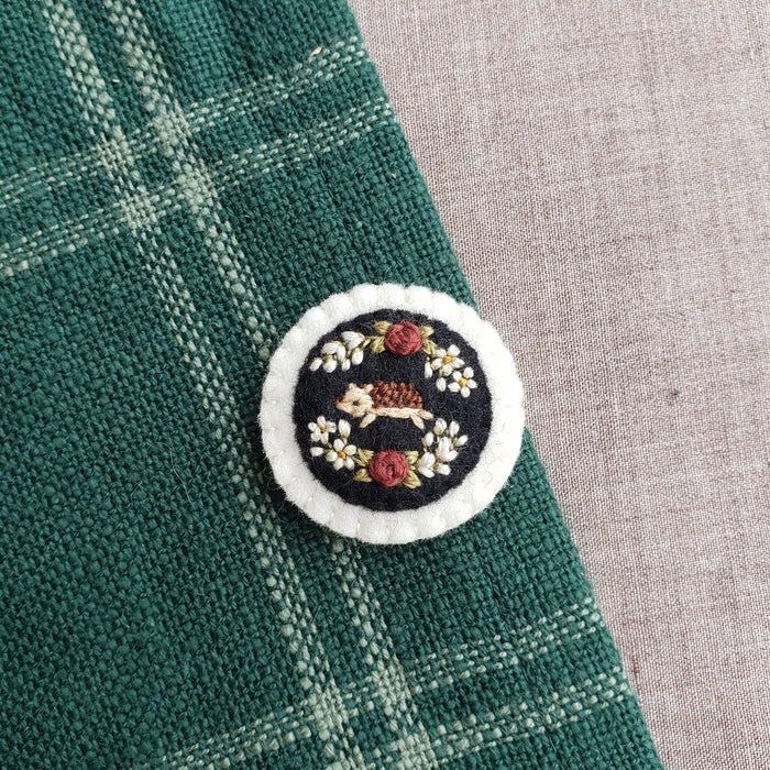 Embroidered Floral Hedgehog Brooch