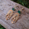 Emerald Deco Brass Earrings