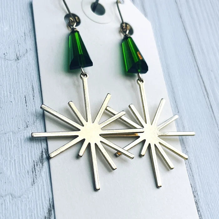 Emerald Twinkle Brass Earrings