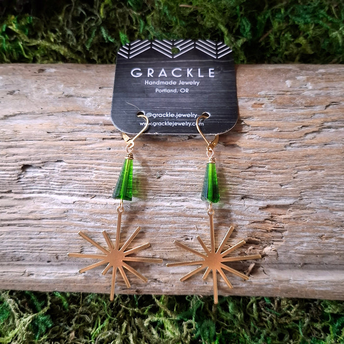 Emerald Twinkle Brass Earrings