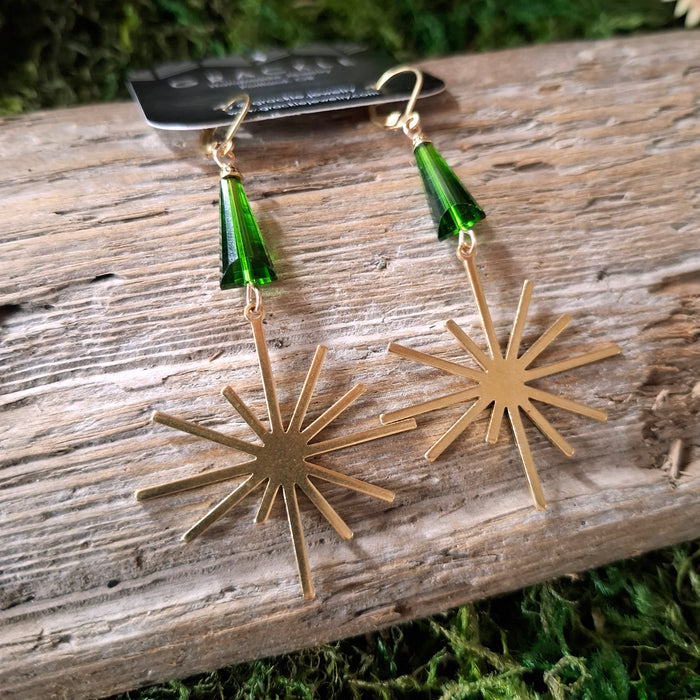 Emerald Twinkle Brass Earrings