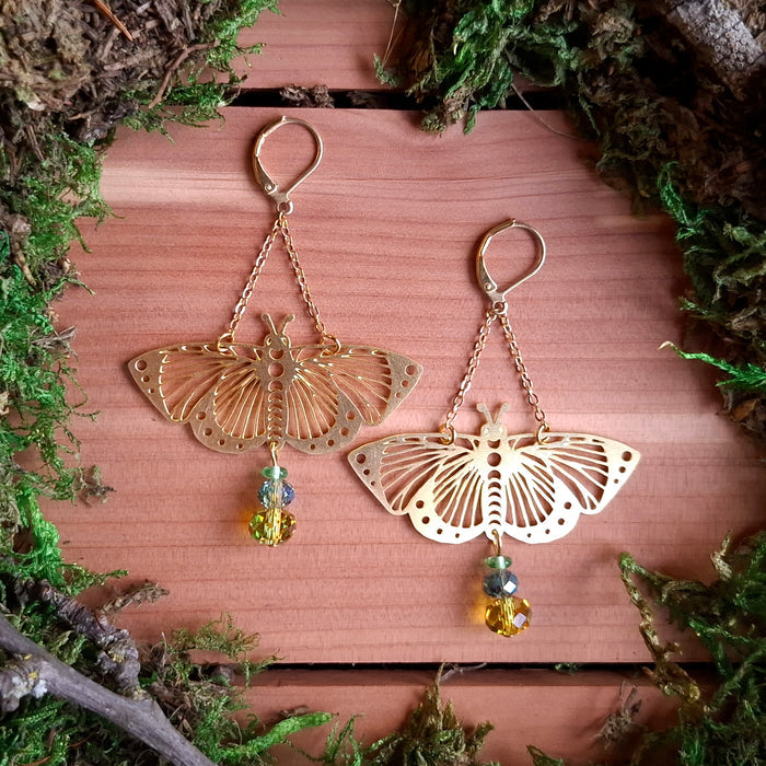 Evergreen Butterfly Brass Earrings