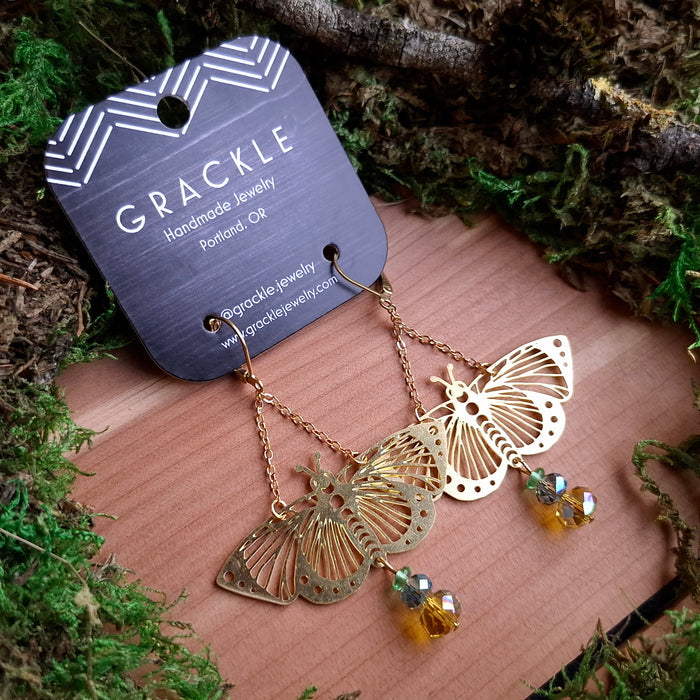 Evergreen Butterfly Brass Earrings