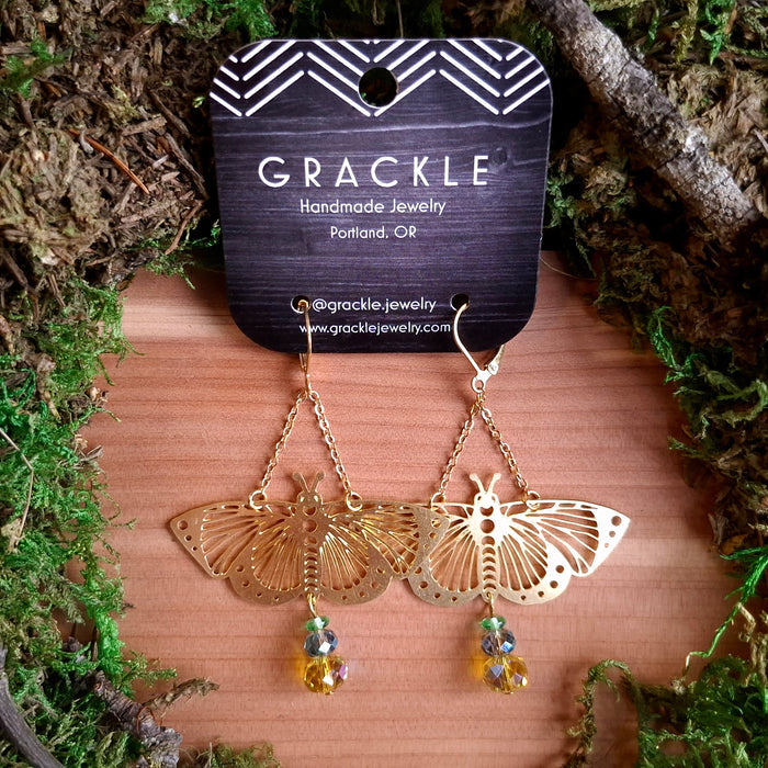 Evergreen Butterfly Brass Earrings