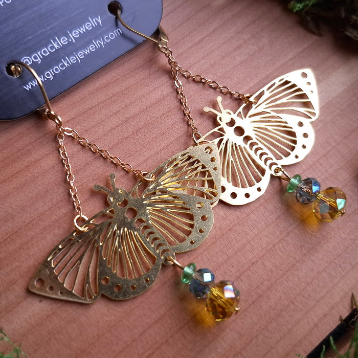Evergreen Butterfly Brass Earrings