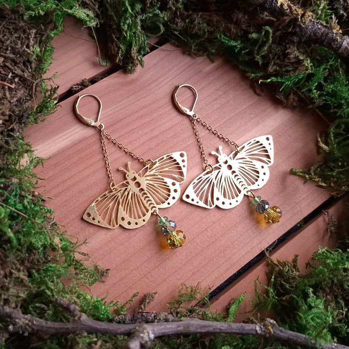 Evergreen Butterfly Brass Earrings