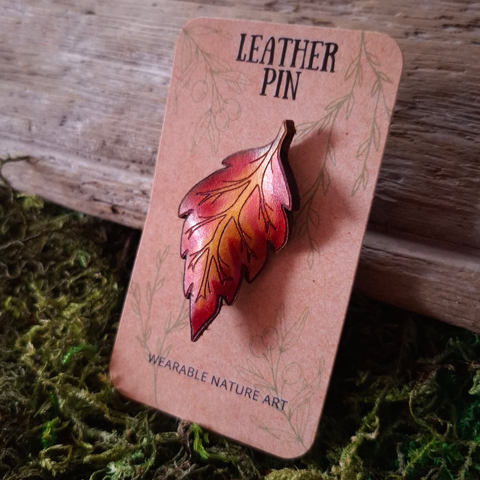 Fall Birch Leaf Leather Brooch