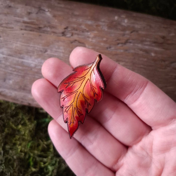 Fall Birch Leaf Leather Brooch
