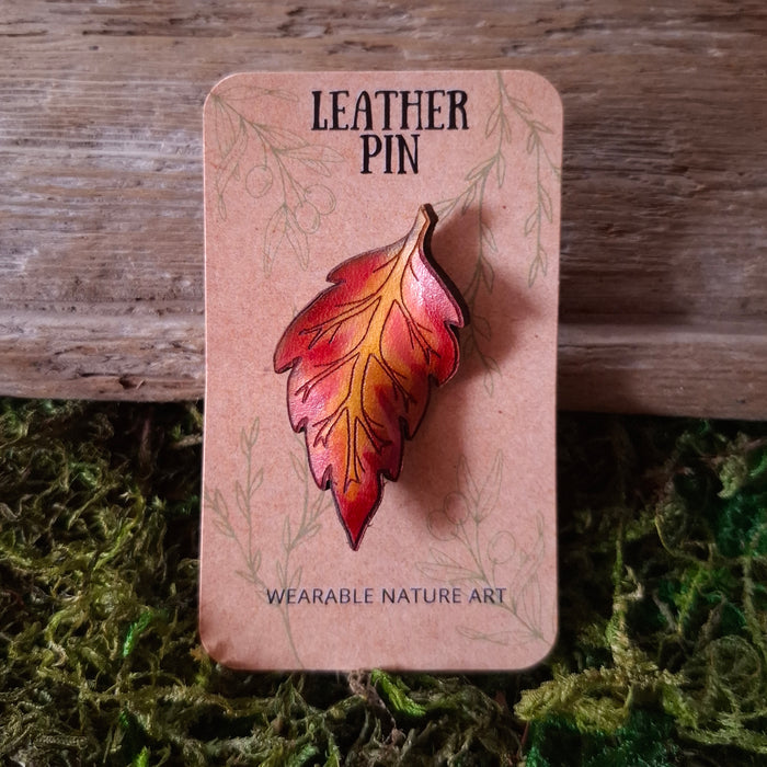 Fall Birch Leaf Leather Brooch
