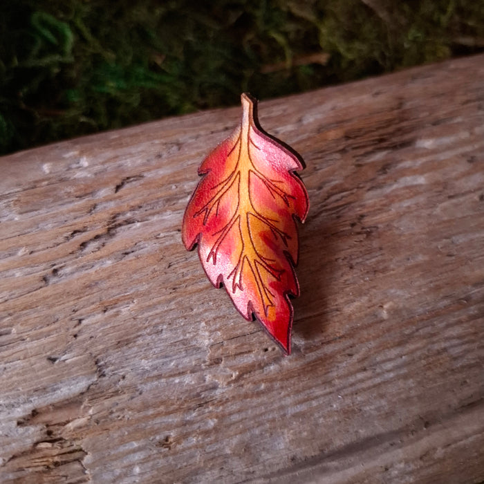 Fall Birch Leaf Leather Brooch