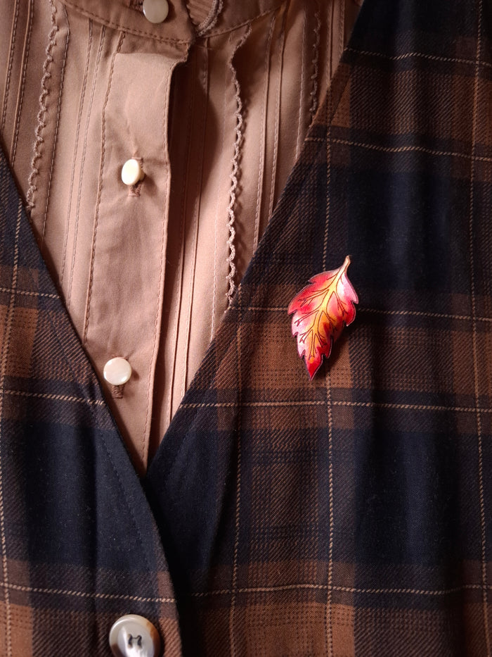 Fall Birch Leaf Leather Brooch
