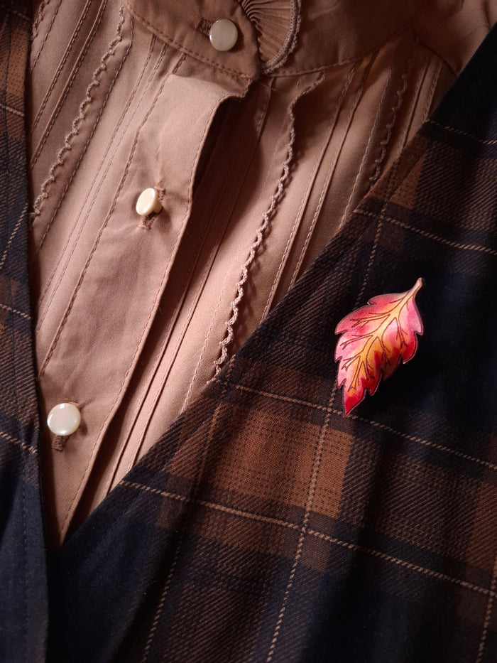 Fall Birch Leaf Leather Brooch