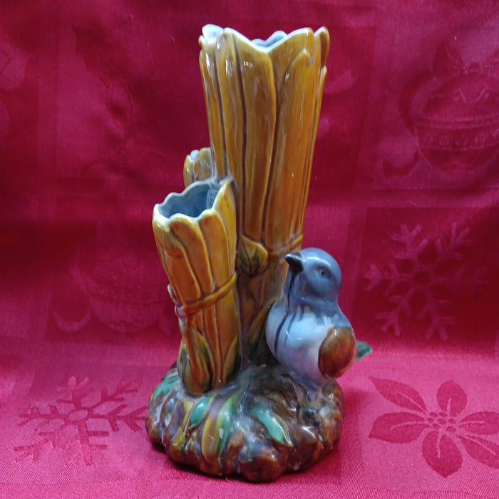 Fitz Floyd Majolica Blue Bird Bud Vase-Jantiques LLC.